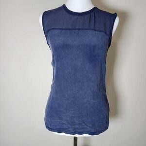 SABA Silk Cami Womens 6 Tank Top Blouse Navy Preppy Sleeveless Colorblock Blouse